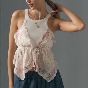 Anthropologie Pierced Scarf Tank Top Pink Pattern Size Large NWT